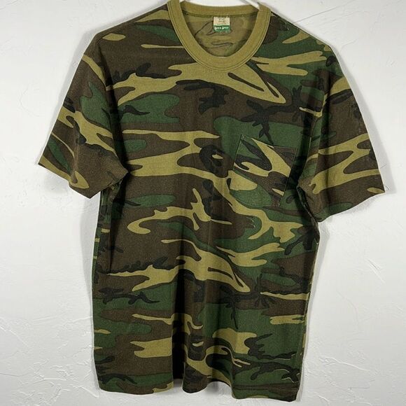 🔥🔥 True Vintage CAMO “BLANK” Pocket Tee - Single Stitch 70’s or 80’s Tee Sz XL - Picture 1 of 9